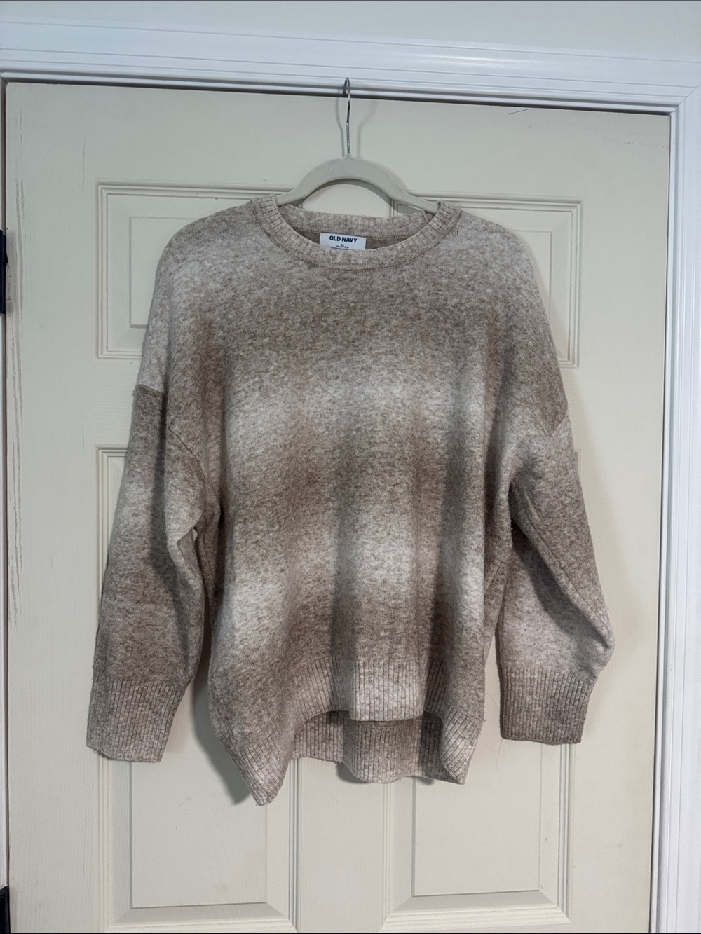 Old Navy Cream and Taupe Ombre Crewneck Sweater